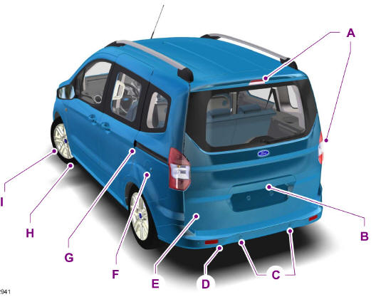 Ford Transit Courier. Vue d'ensemble extérieure arrière