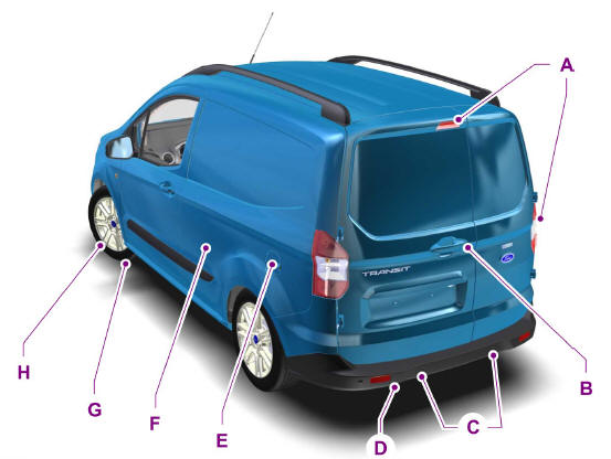 Ford Transit Courier. Vue d'ensemble extérieure arrière
