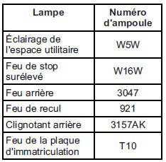 Chevrolet City Express. Ampoules de rechange