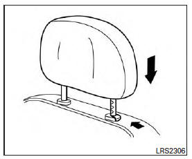 Nissan NV200. Pour l'abaisser, maintenez le bouton de verrouillage enfoncé, puis poussez l'appuie-tête vers le bas.