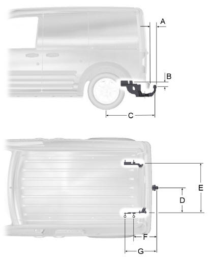 Ford Transit Connect. Dimensions de l'équipement d'attelage